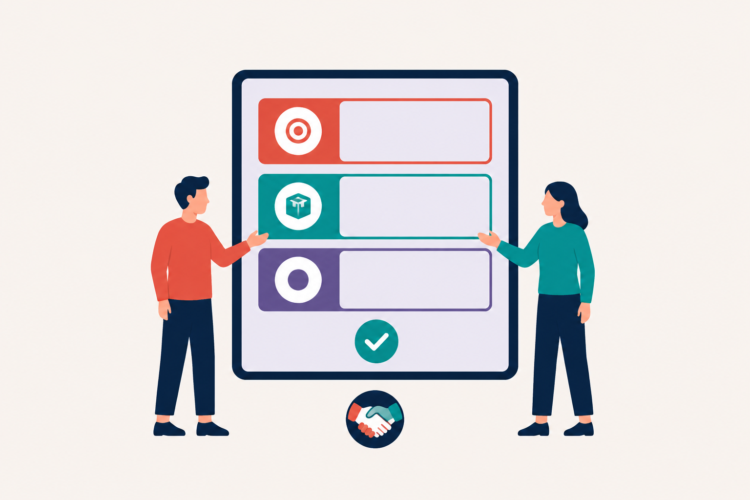 Two people agreeing on a defined scope of work, representing the engagement definition step.